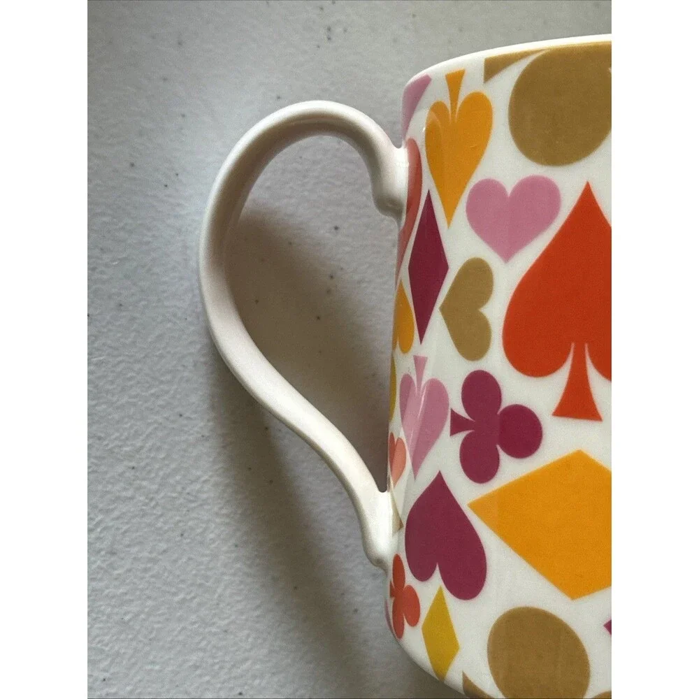 Jonathan Adler House Of Cards Mug Retro Ceramic Coffee Cup MCM Orange Red Gold